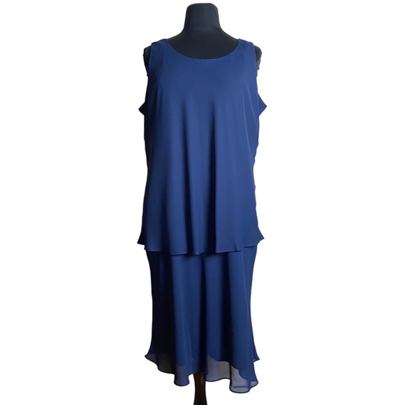 Justin Taylor Dress Women Plus Blue Tiered Layered Bateau Neckline Tent 24W - Picture 7 of 7